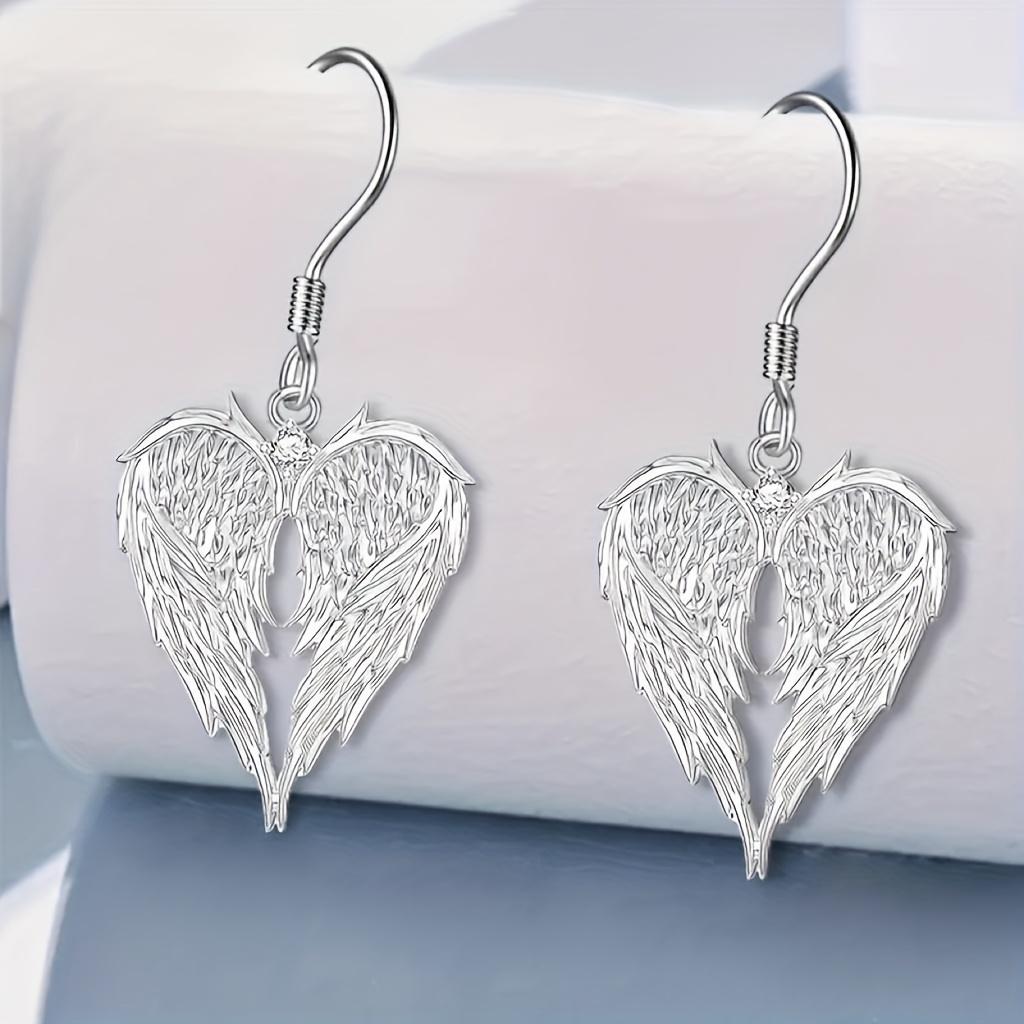 2PCS Heart Shaped Wing Pendant Necklace Earring Set
