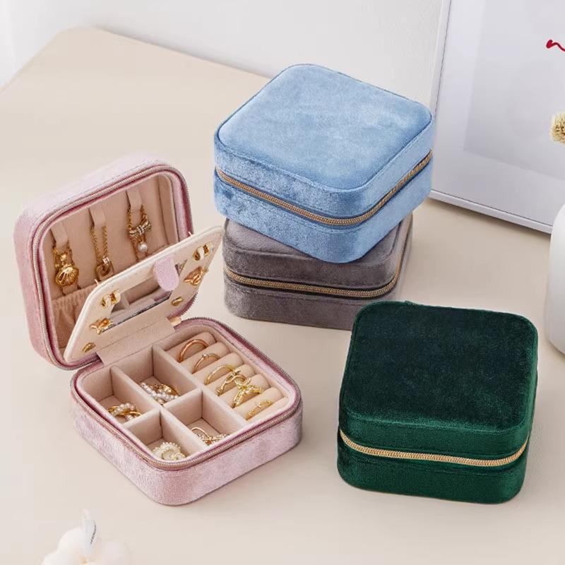 European Style Two-Layer Velvet Jewelry Box with Mirror for Earrings, Rings, and Necklaces