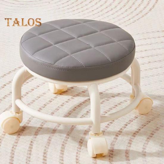 Nízká rolovací stolička s otočnými koly o 360 stupňů Polstrované sedátko z umělé kůže s kovovými nohami Robustní otočná sedací stolička