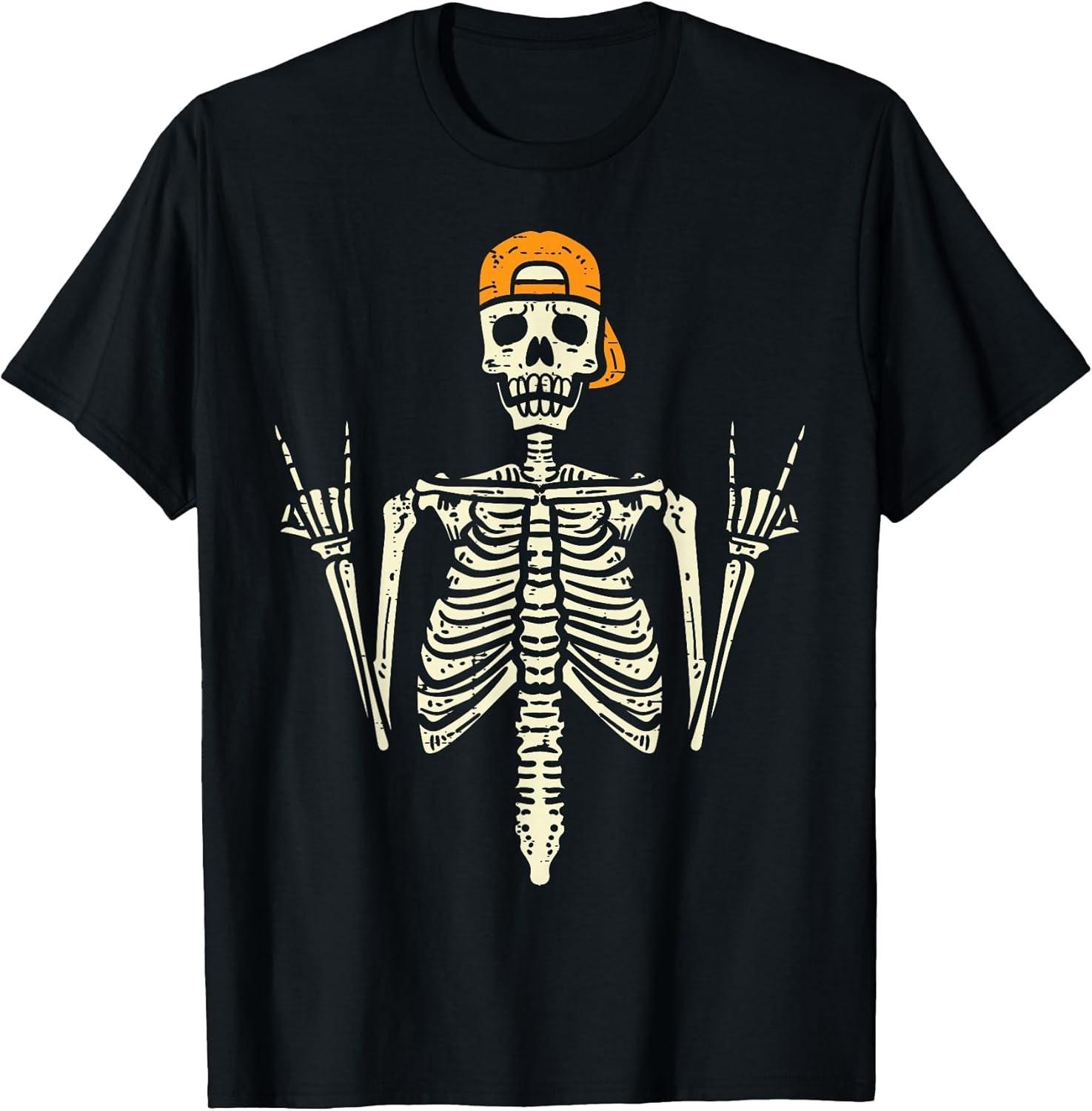 BEST! Rocker Skeleton Cap Skater Cool Halloween Tee Size S-3XL S