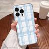 Ins Korean Blue Striped Grid Phone Case For iPhone 17,16,15,14,13,12,11 Plus,Pro,Max,XR,XS,Plus,E,SE4,Mini Transparent Cover