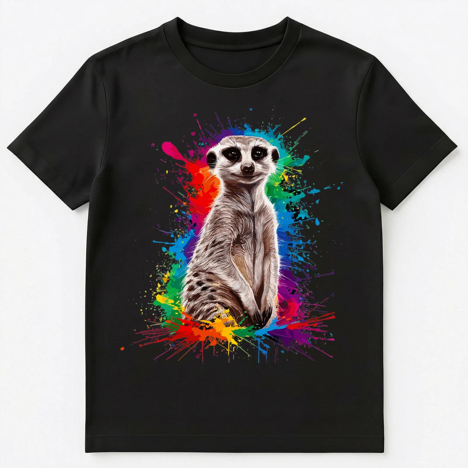 

Colorful Paint Splash Cute Meercat Art Graphic Unisex T-Shirt 4XL