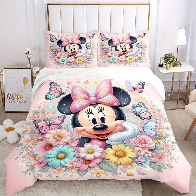 3pcs Cute Minnie Flower Bedding Set, Including 1 Quilt Cover and 2 Pillow Shams, Without Filling, Soft and Comfortable Home Bedroom B011