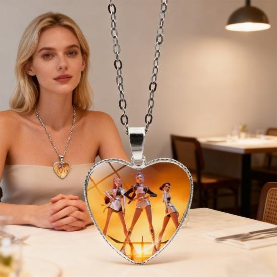 Korean Pop Hunters Necklace Anime Merchandise Necklace Cute Heart Pendant Anime Girl Group Necklace Gift for Movie Fans