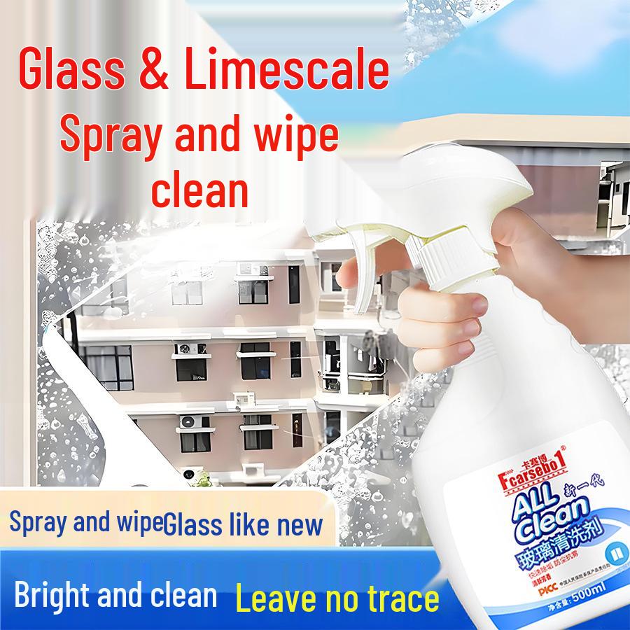 Household Glass Cleaner for Bathroom Stains - Strong Descaling and Stain Removal for Mirror Surfaces