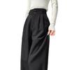 2026 High-End Black Women's Petite Wide-Leg Drape Suit Pants for Spring/Summer