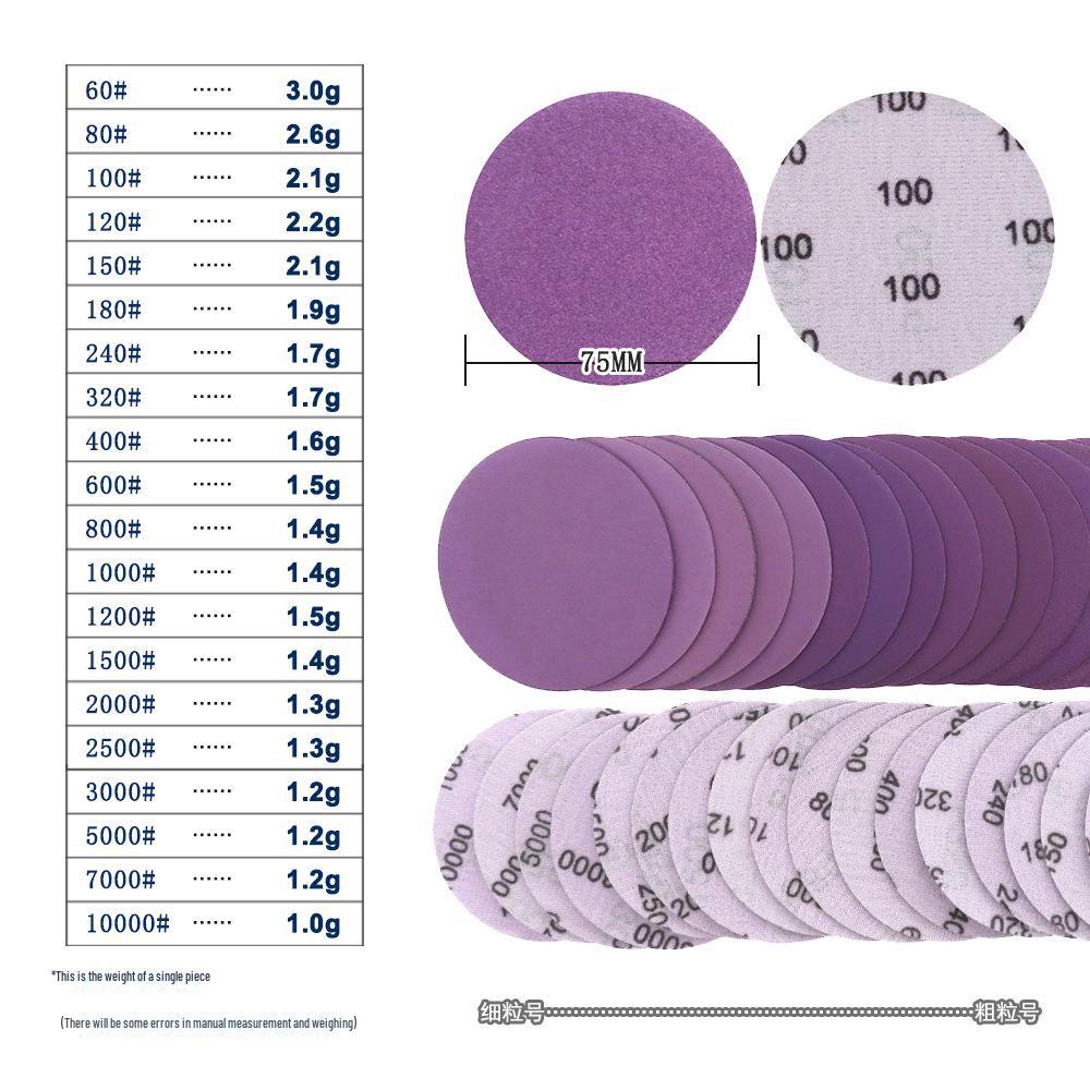 3" 75 mm lila selbstklebendes Flock-Schleifpapier zum Polieren von Autolack