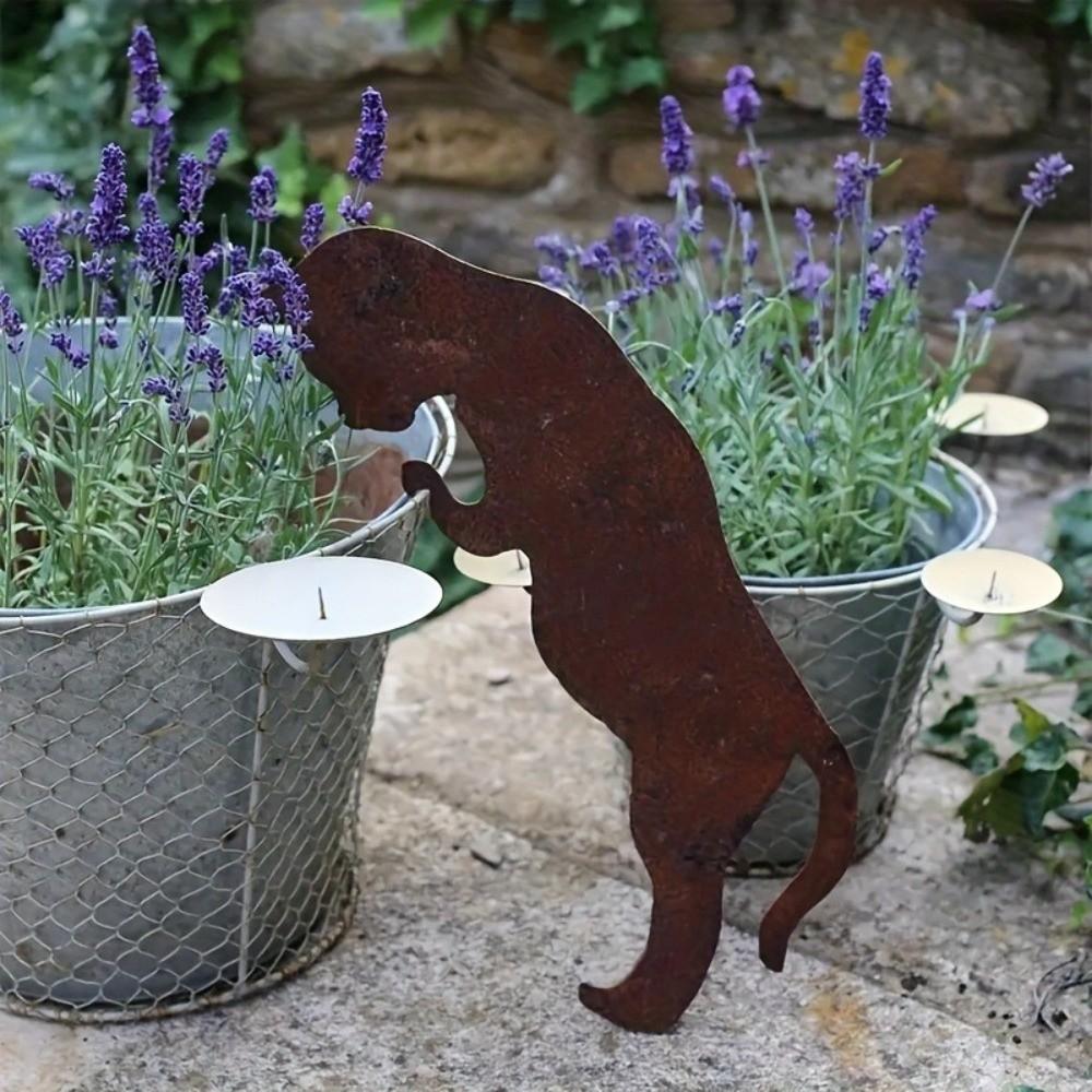 Rustic Metal Dog Garden Statue Vintage Cat Lawn Ornament Dog Pot Hugger Decor  Courtyard