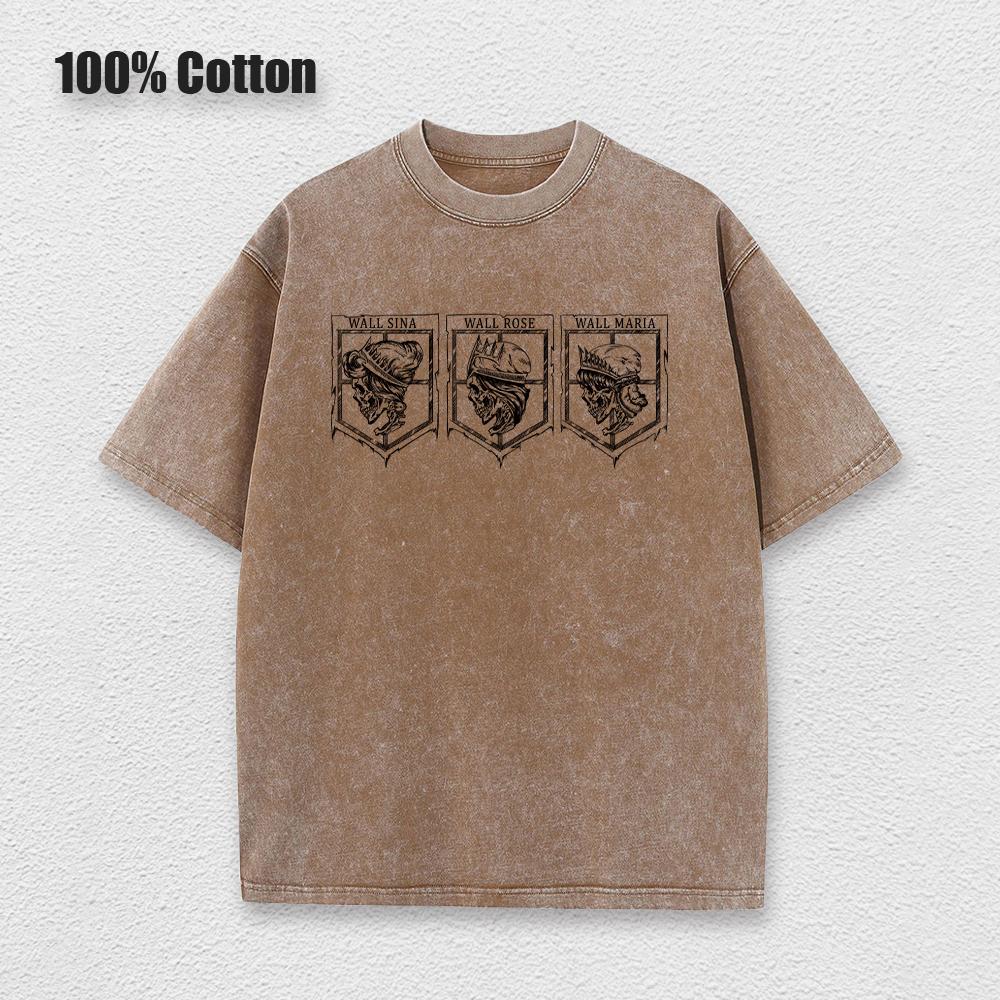 Anime Attack On Titan Acid T Shirts Casual Vintage Washed Shingeki No Kyojin Tee Short Sleeve Manga Gothic Tops Summer