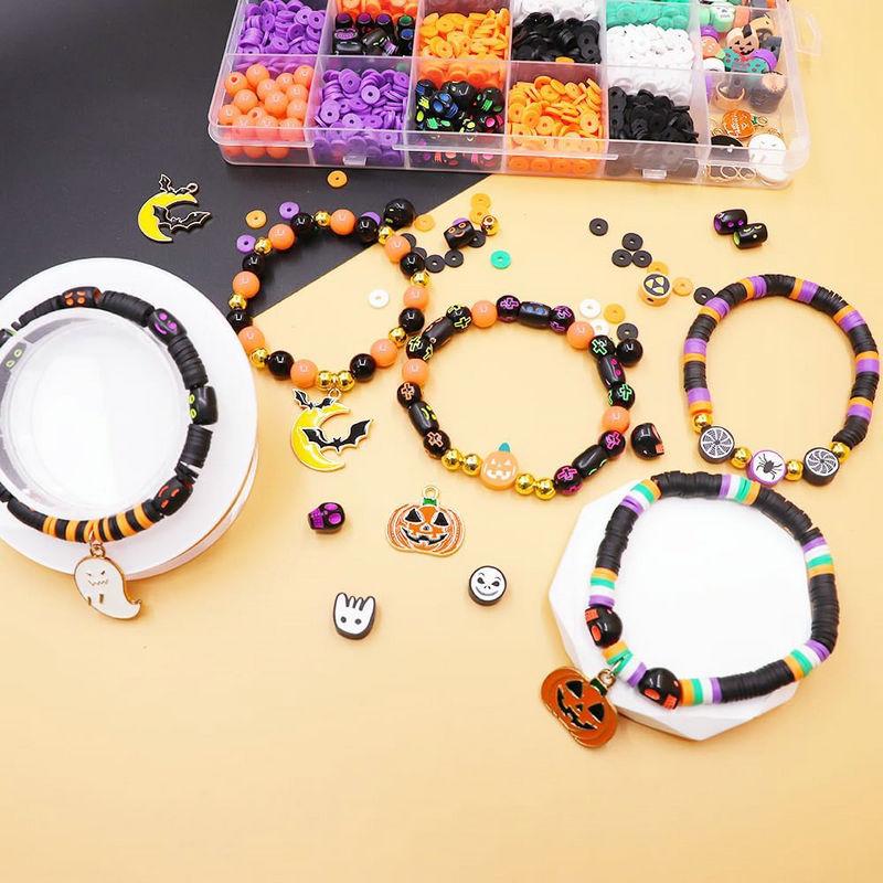 Halloween Clay Beads Kit Friendship Bracelet Making Kit with Charms and Gold Spacer Beads for Jewelry Making DIY Halloween Gift
