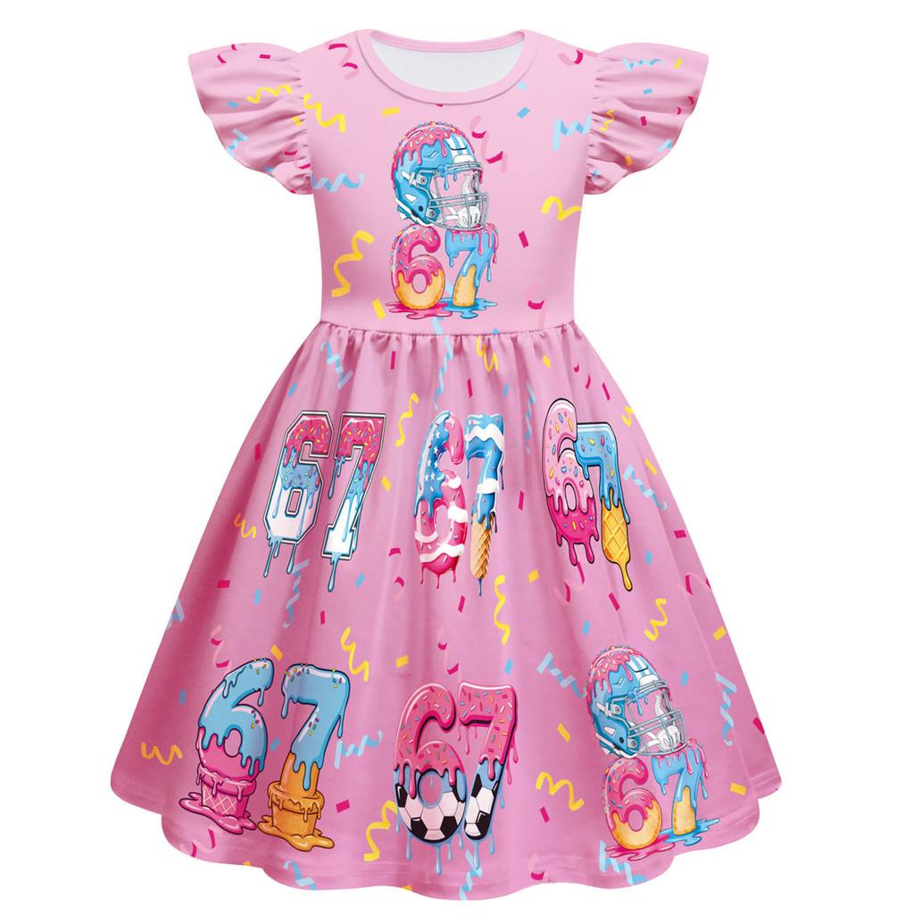 

82868 Kids Girls Steal a Brainrot 67 Print Ruffle Sleeveless Princess Dress 160cm
