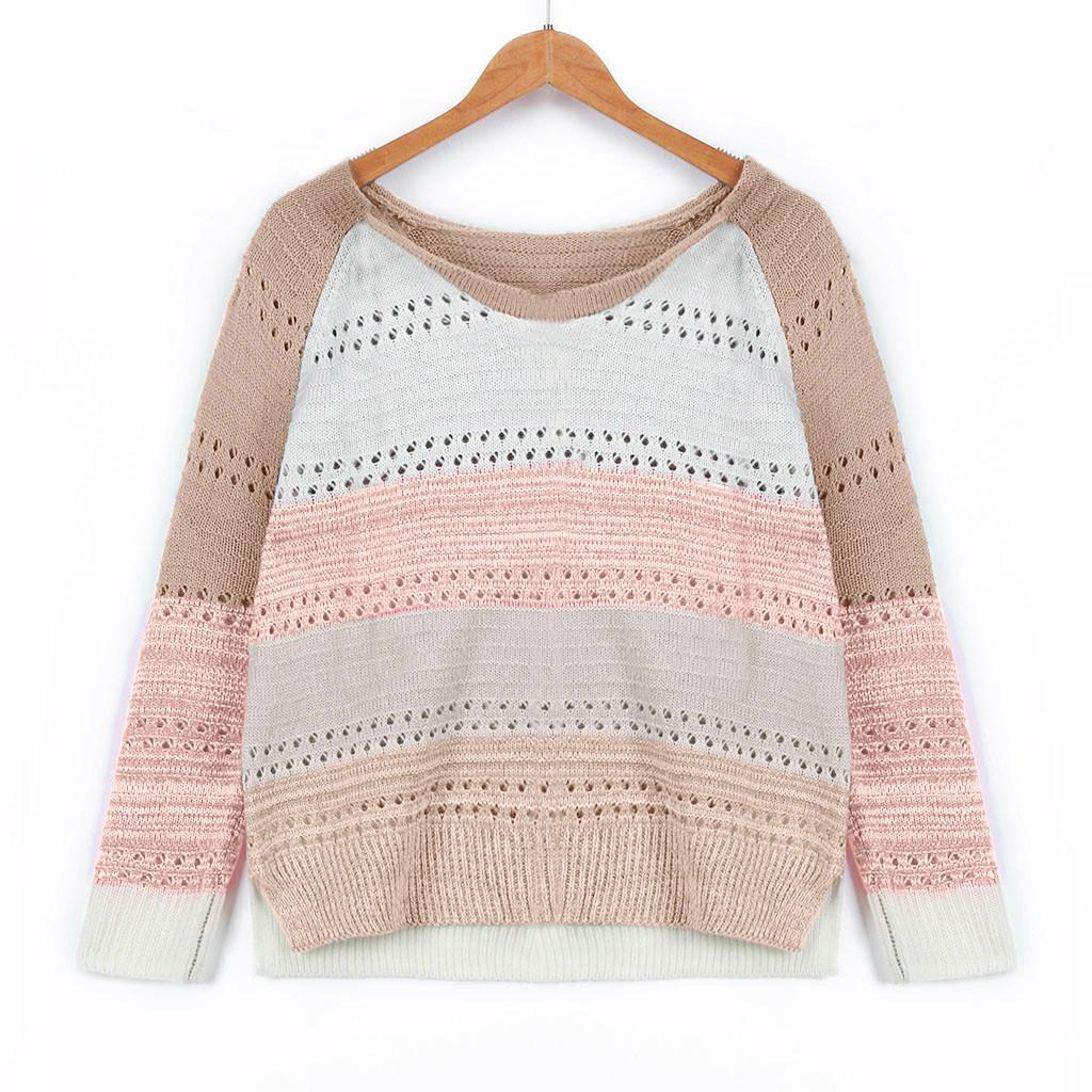 Mode Frauen Casual Patchwork Lange Ärmel Pullover Bluse Tops