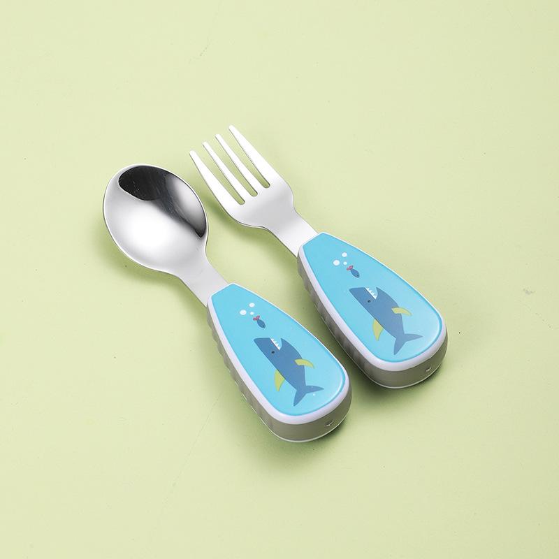 304 Stainless Steel Kids' Cartoon Cutlery Set - Short Handle Spoon & Fork for Baby Training
