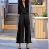 ZANZEA Women Casual V-Neck Summer Half Sleeve Satin Jumpsuits