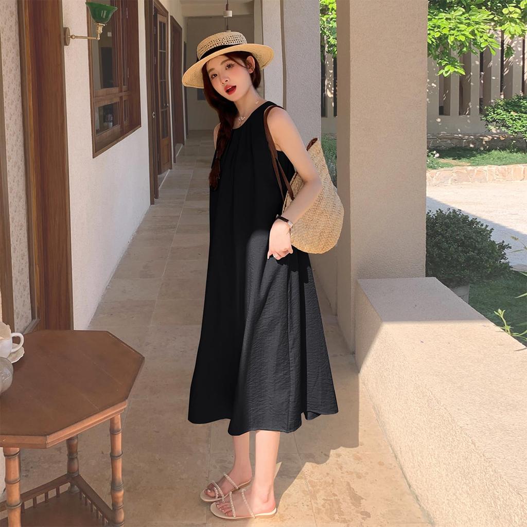 Augseed Sleeveless Plus Maternity Korean Fits Short and Loose Spring Wear Women's Spring/Summer Dress, Long, Elegant, A-Line, Sizes, Formal, Casual,