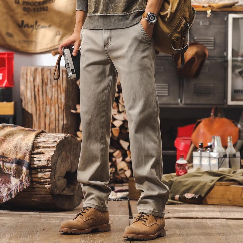 Jie Leinong Men's American Retro Straight-Leg Jeans
