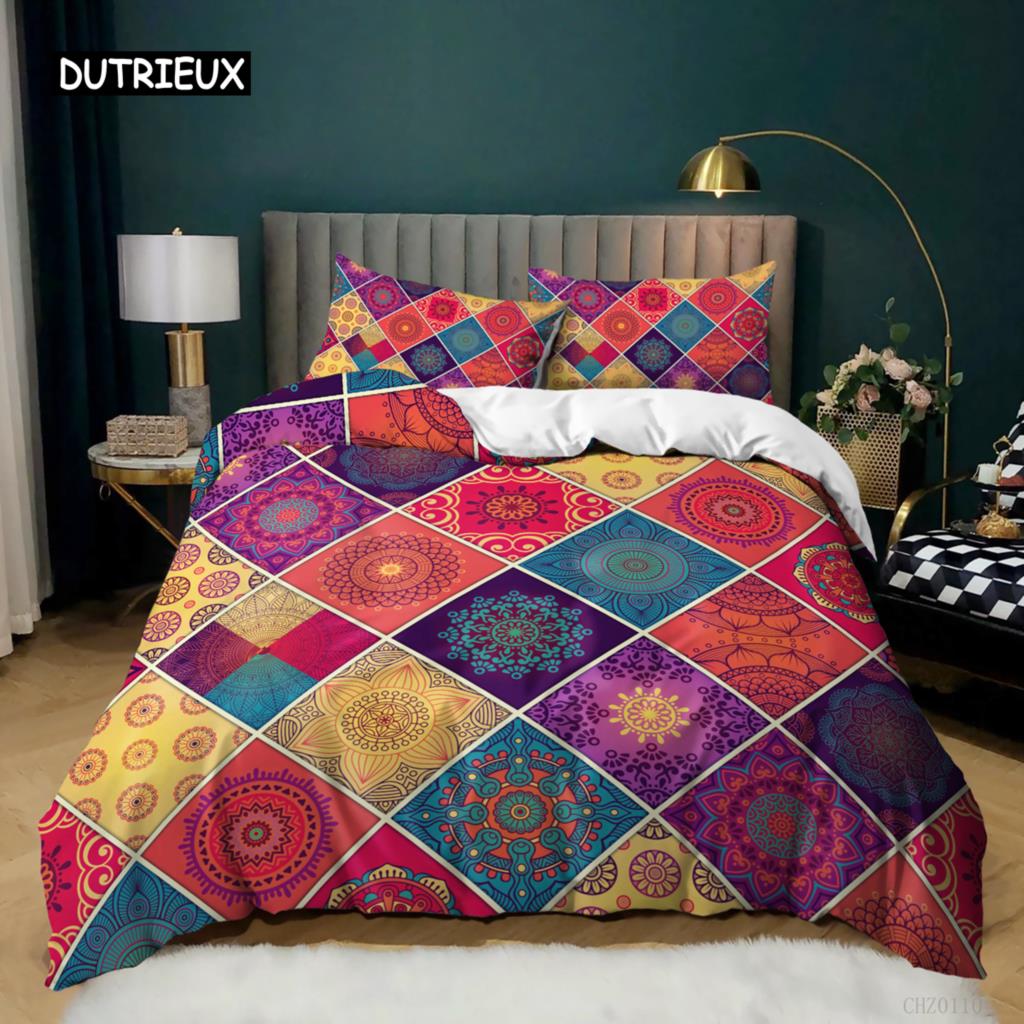 Bohemian Bedding Set Boho Flowers Duvet Cover Exotic Nationality Pillowcases Queen King for Woman Couple Bedroom Decorations