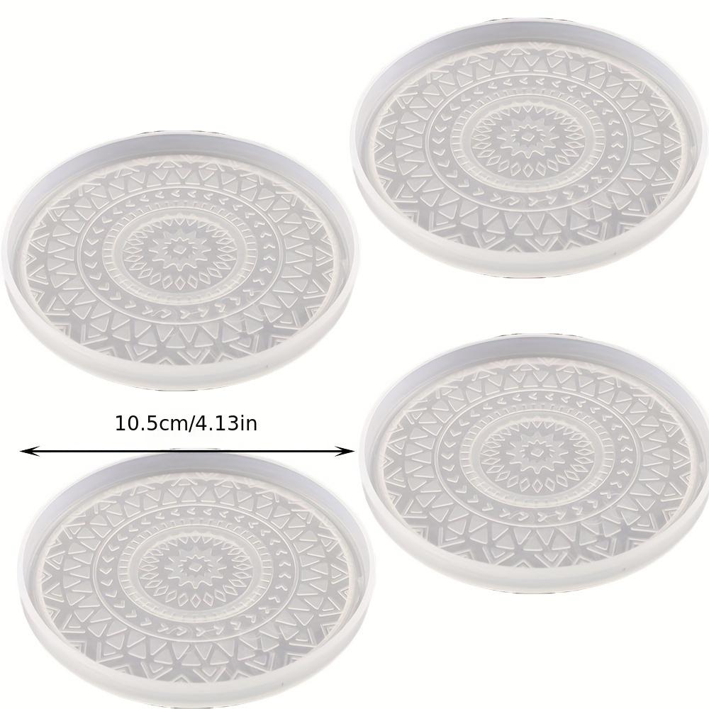 4pcs round mandala florals coaster silicone mold resin pouring coaster craft, diy concrete insulation mat