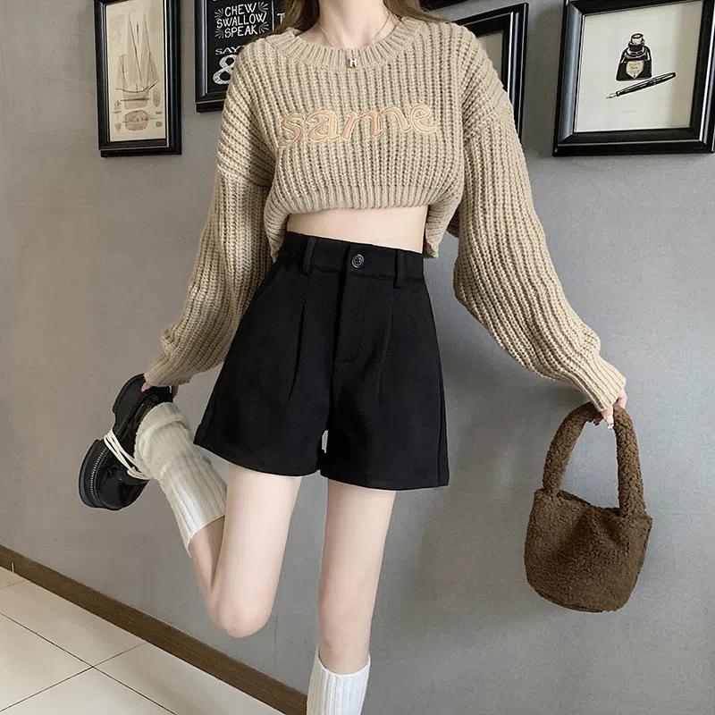 Women's A-line Woolen Bootcut Shorts - High Waist, Thickened, Loose Fit for Autumn/Winter 2024