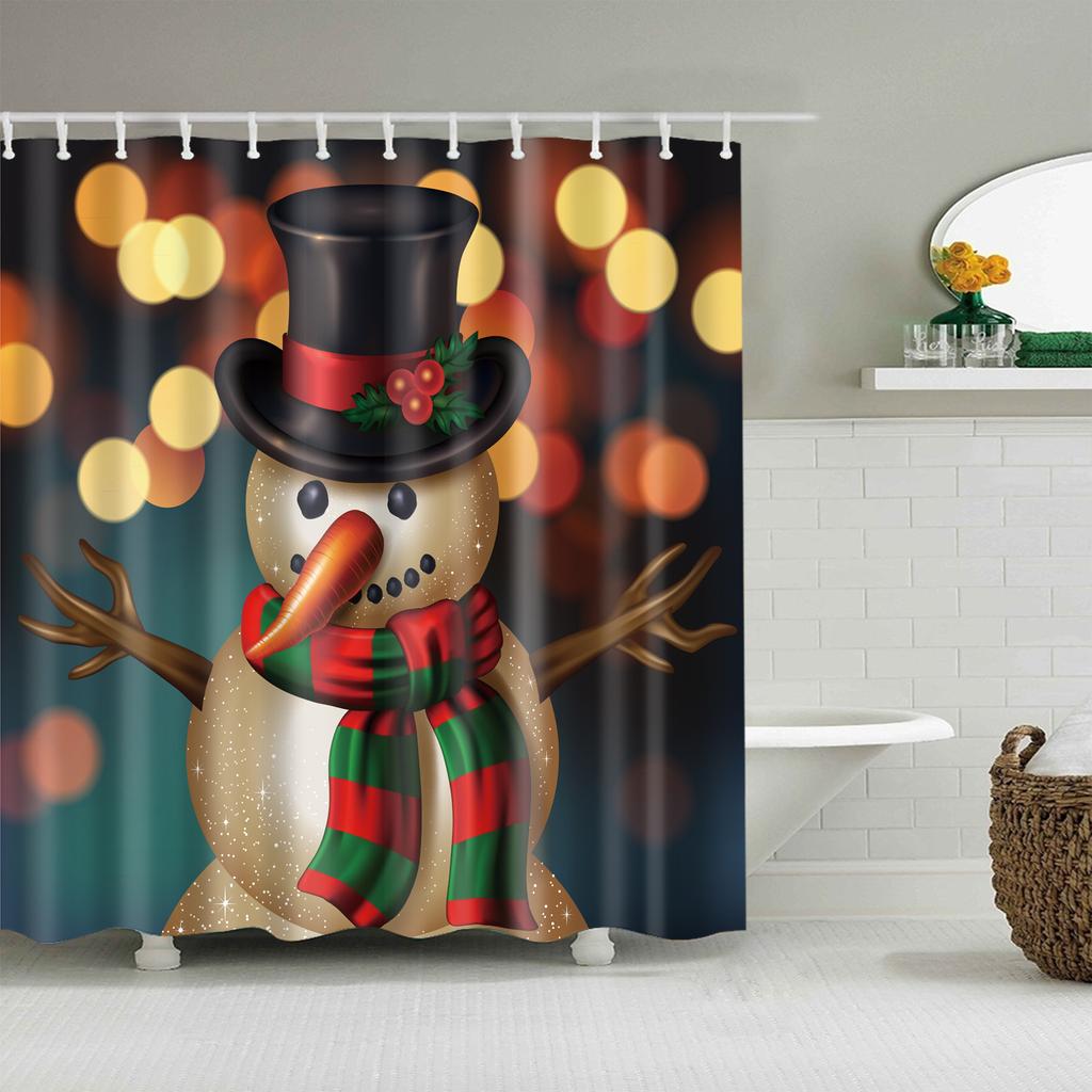Merry Christmas Duschdraperi Jul Heminredning Snögubbe Santa Claus Badrumsgardin Polyestertyg Vattentät Badskärm