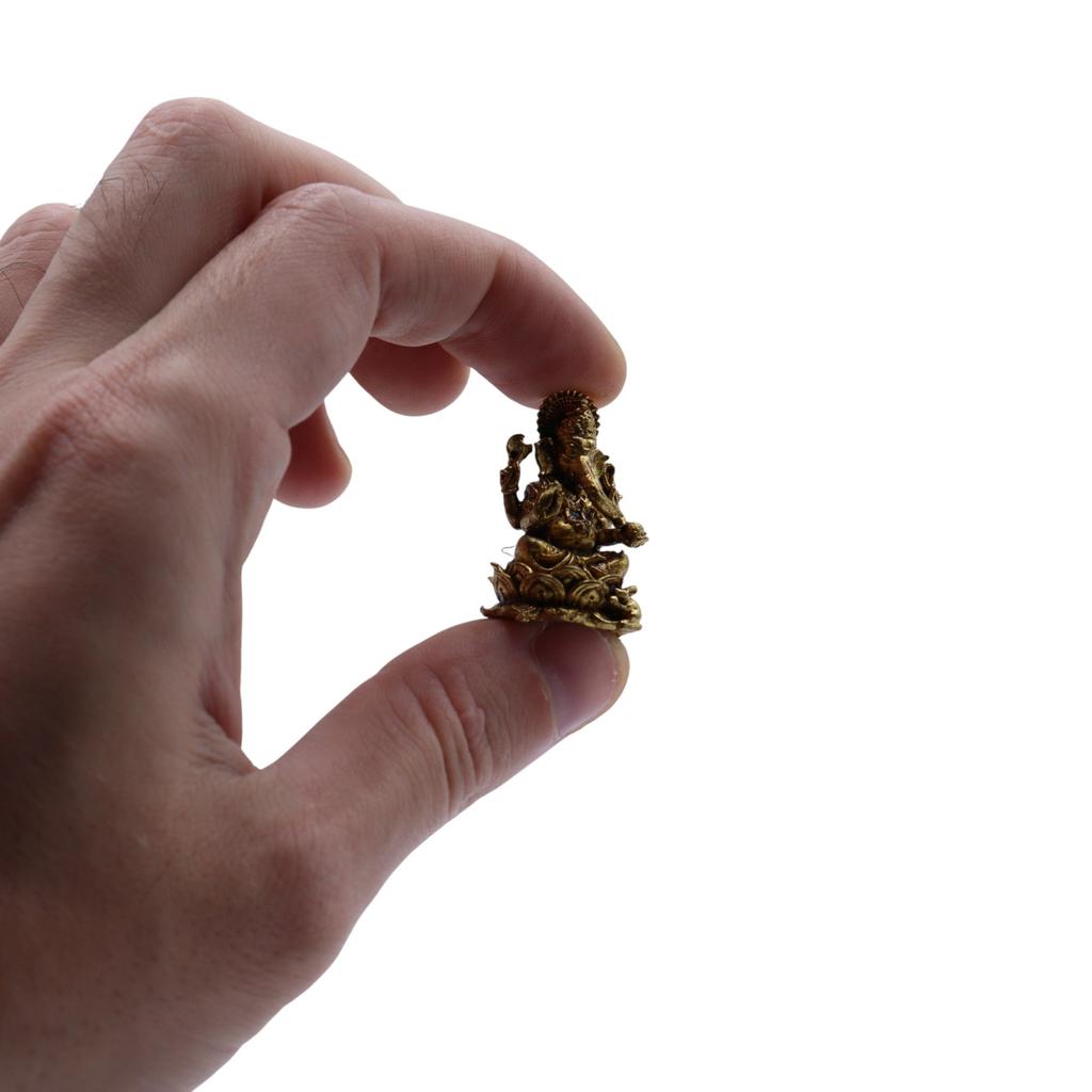 Small Brass Ganesha Statue On Lotus, 30mm