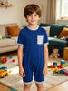 3Pcs Adaptive Anti-Strip Jumpsuit for Kids Back Invisible Zipper Round Neck Short Sleeve Contrast Color Thigh Length with Pocket
