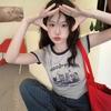 Sweet and Spicy Letter Printed T-shirt for Women In Summer Slim Fit and Short Style Contrasting Color Round Neck Short Sleeve Student Top