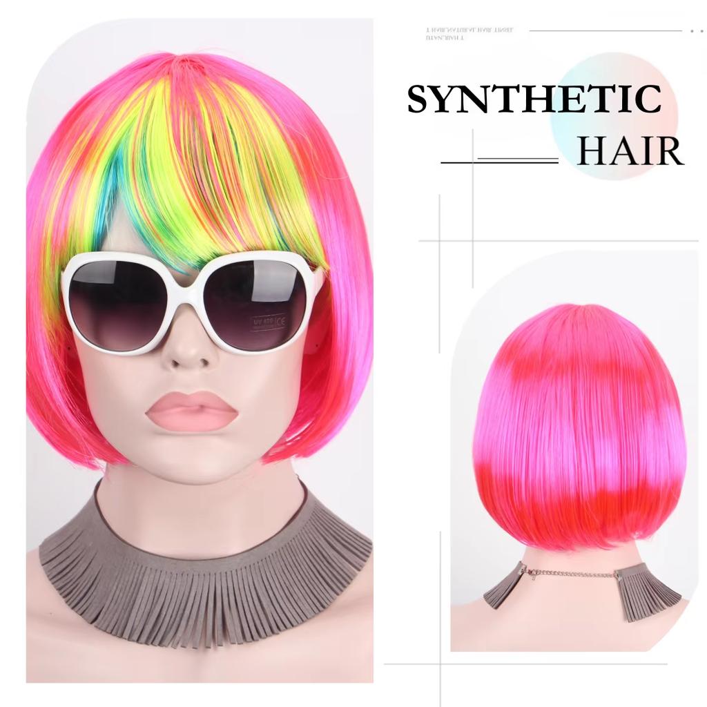 Colorful bangs short straight hair synthetic wig festival party cartoon party daily wear