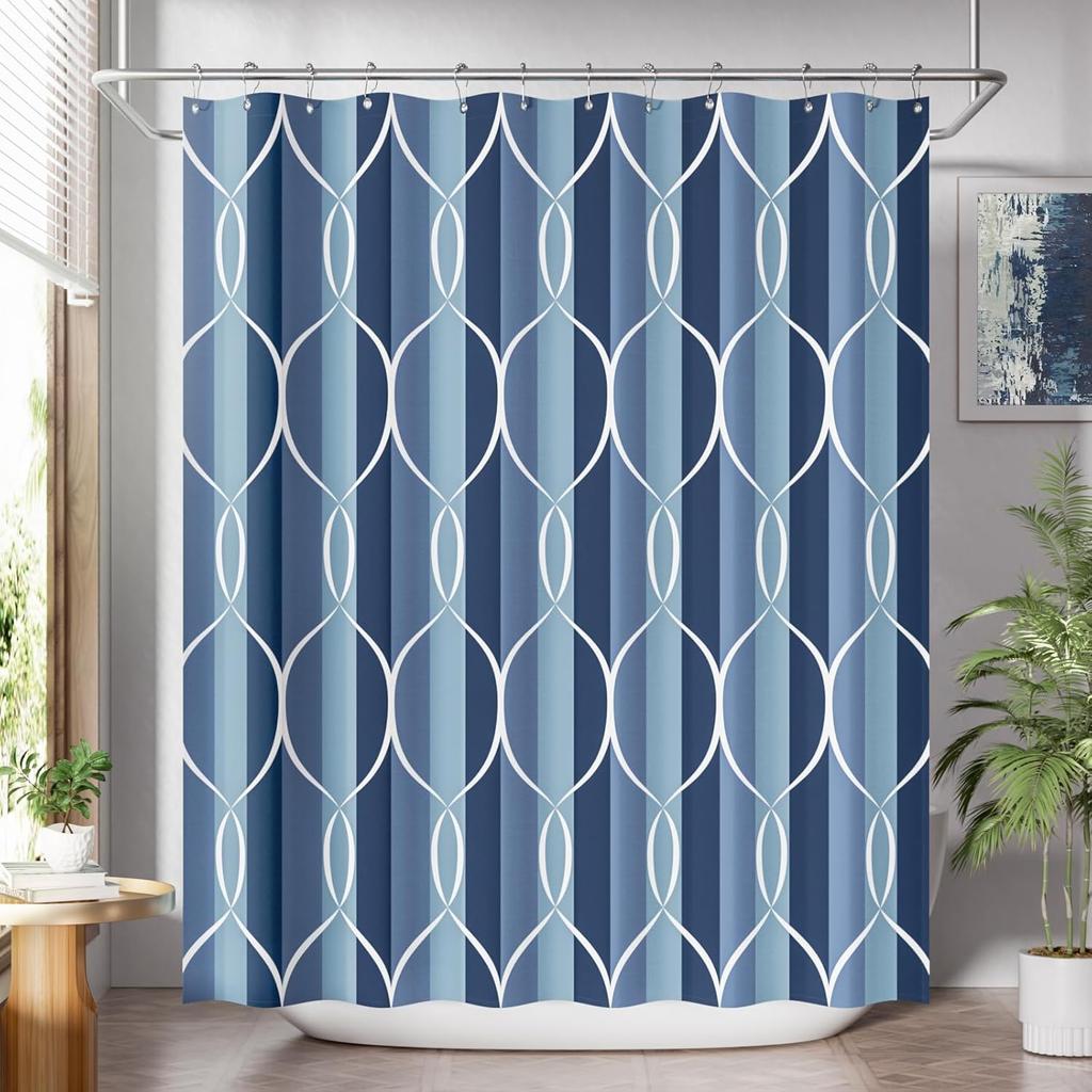 Shower Curtain Blue,Washable Cloth Ombre urtain Hooks, Rustic Waterproof Dark Sea Blue Farmhouse Shower Curtains for Bathroom