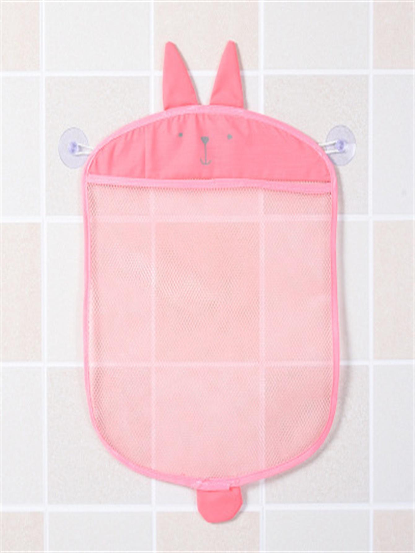 

See-Through Mesh Fabric Storage Bag Multi-Purpose Suction Cup Storage Bag Cartoon Kitchen Storage Sundries Hanging Bag L розовый