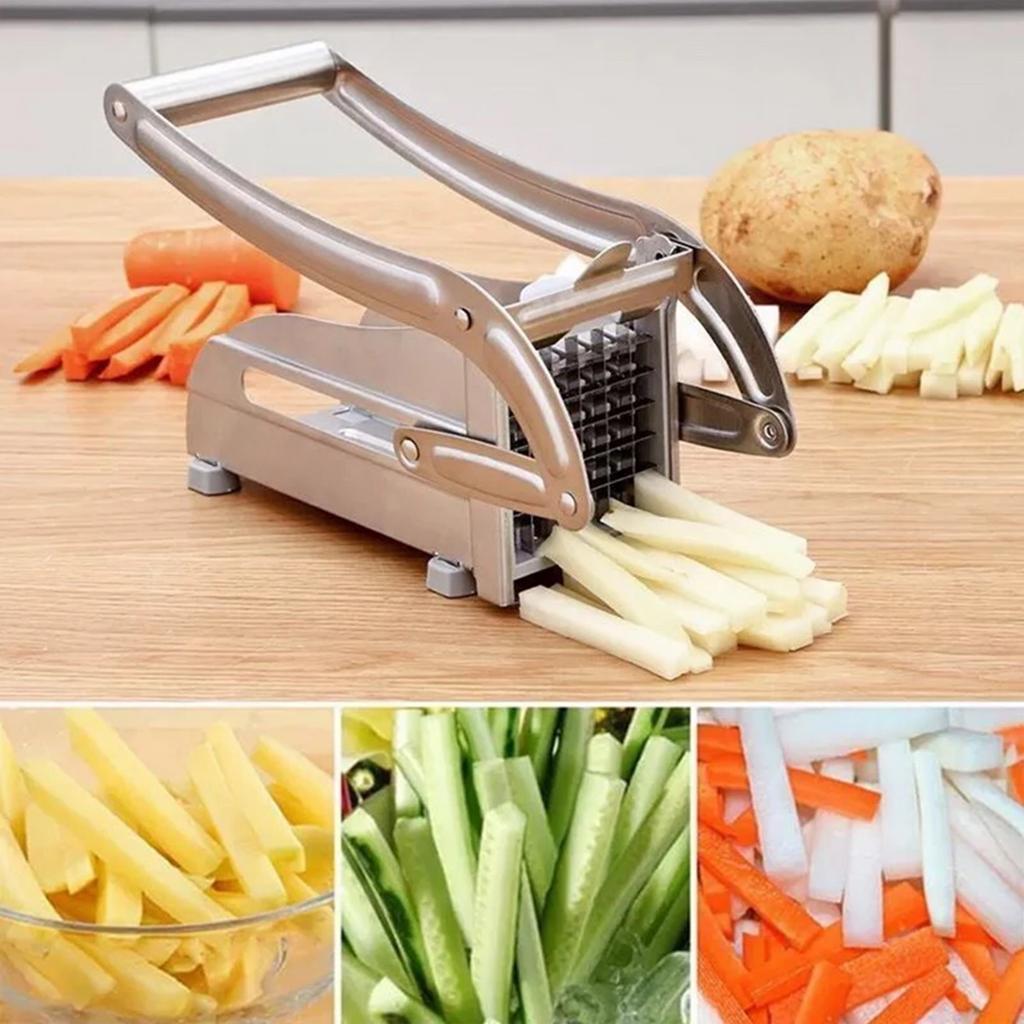 French Fry Cutter Multi-functional Vegetable Fruit Chopper with 2 Stainless Steel Blades French Fries Chips Maker Potato Slicer