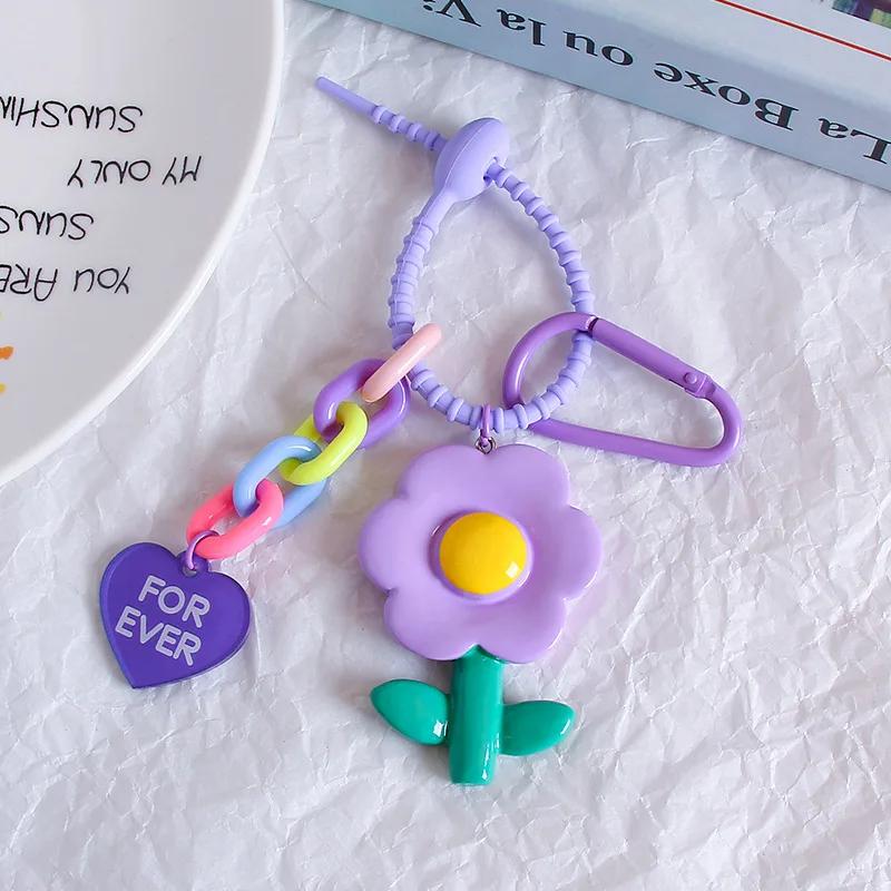 Beautiful Flower Cartoon Keychains Colorful Acrylic Chains Woman's Handbag Zipper Puller Student Funny Keychains