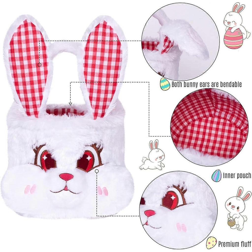 3D Cute Plush Egg Hunt Basket for Boys, Foldable Ears, Handle, Easter Candy Collection, Soft Material