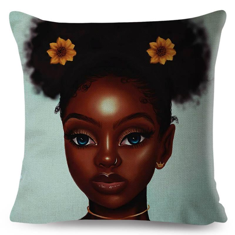 Beautiful Black Women Africa Girl Pillow Case Polyester Decor Colorful Cartoon Cushion Cover For Sofa Car Home Pillowcase 45X45