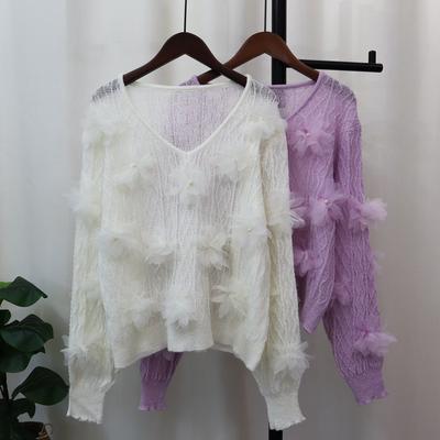 Heavy Industry Bead Three-dimensional Flower Knitted Sweater Top Autumn New Loose Sweet Sweater Pullover Women
