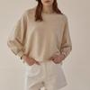Spring 2025 French Casual Cotton Sweater - Loose Fit, Short Lantern Sleeves for Women