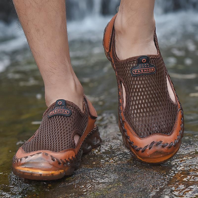 Summer Outdoor Men's Handmade Candy Bottom Leather Sandals Mesh Shoes Sports Sandals