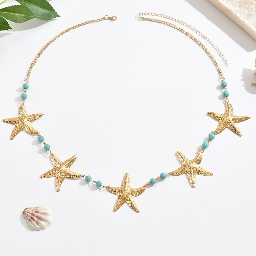 Gold Sea Star Imitation Pearl Body Chain Shell Beads Belly Chains Starfish Waist Chain  Beach
