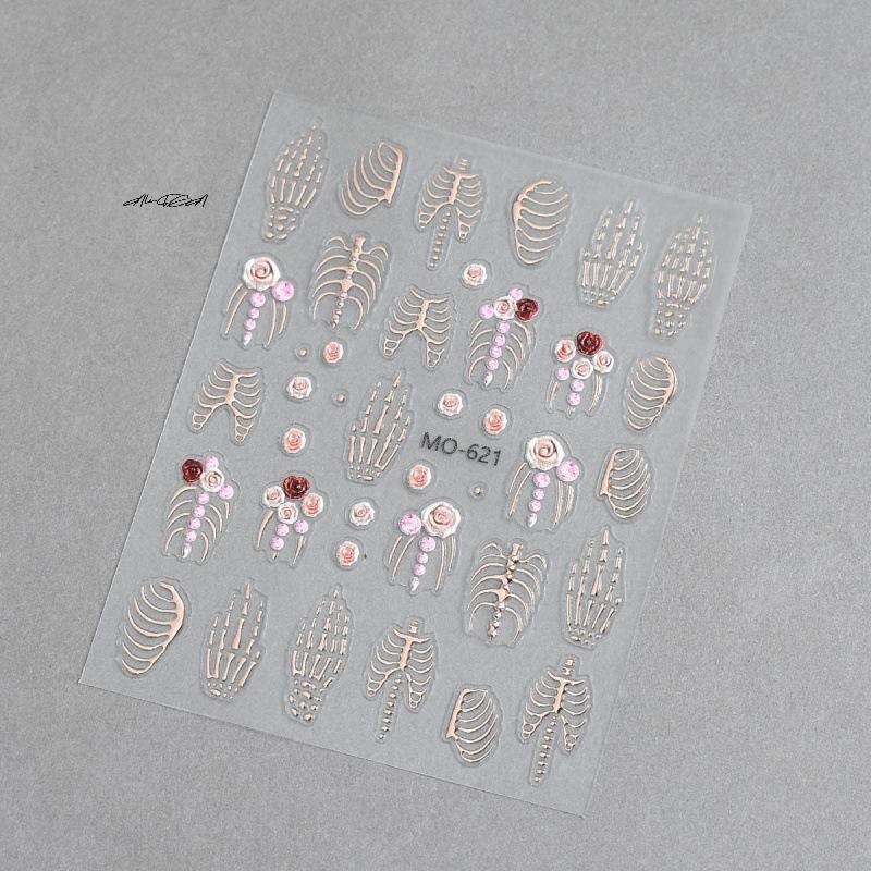 1Pc 5D Halloween Christmas Nail Stickers Relief Skeleton Design Manicure Nail Decals Party Slider for Halloween Party