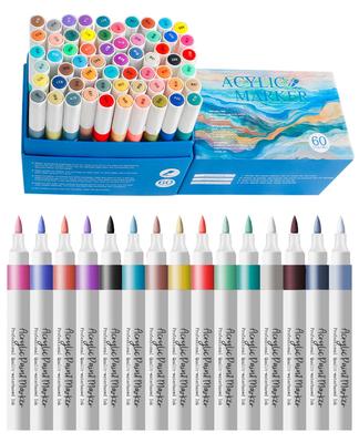 TOMSING Acrylic Marker Soft Tip Paint for Handmade Crafts Pens, 60-Color Set, Water-Based, Quick-Drying, Markers, Water-Resistant, Plastic, Fabric,