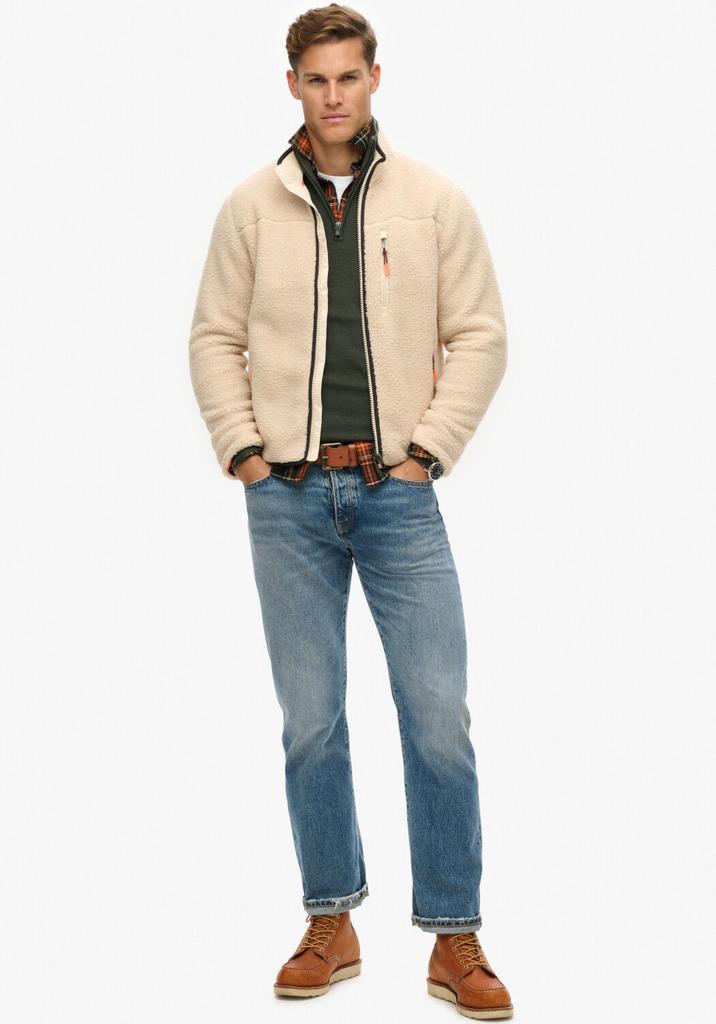 Demi-season Jacket Superdry Outdoor Full Zip Fleece Oatmeal Beige