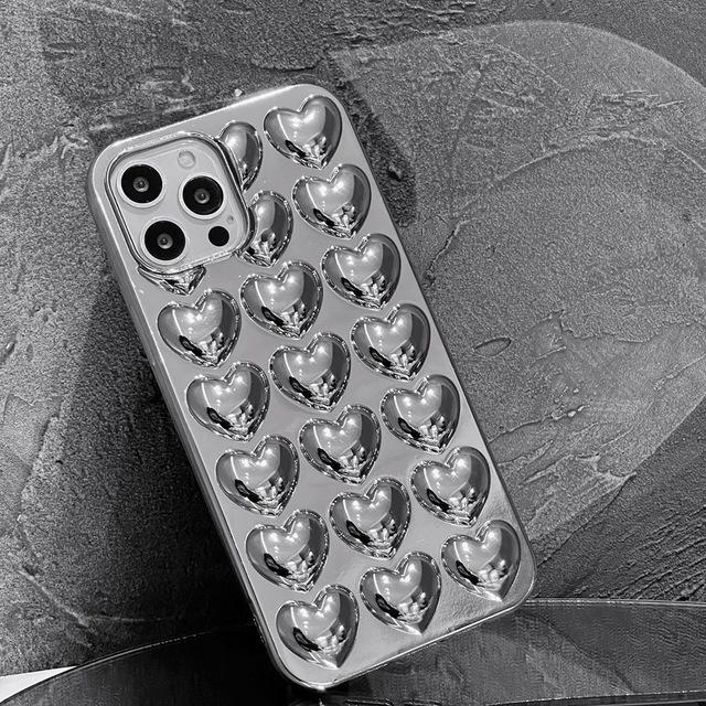 Luxusní pouzdro na telefon Plating Bright Silver 3d Love pro Iphone 14 13 12 Mini Xs 11 Pro Max Xr X 7 8 6 6s Plus Se 2020 Soft Cover