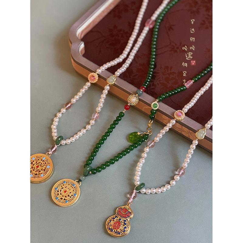 Retro round bead necklace female horse skirt han dynastycheongsamsweater chain