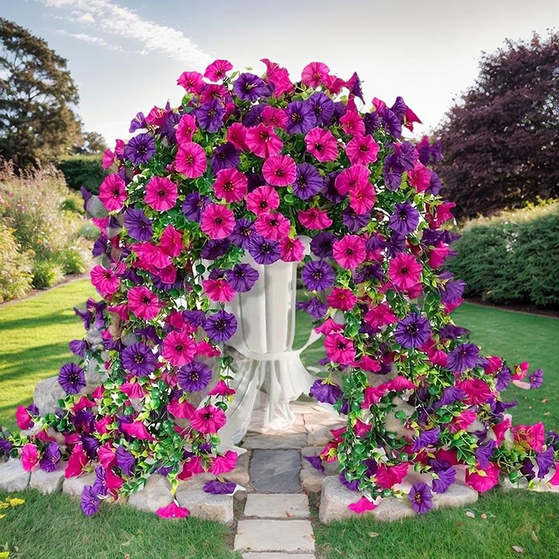 2Pcs Artificial Flowers Rattan Morning Glories Vines Outdoor Wedding Wreath Bridal Arch Home Room Yard Festival Decor