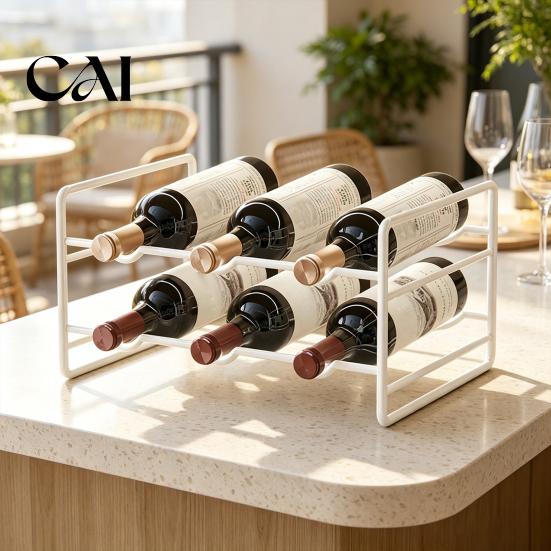 Stable Bottle Rack Iron Wine Rack, Curved Grooves, Countertop Cabinet Storage Shelf, Compact Kitchen Pantry Metal Holder, for Cupboard And Stand