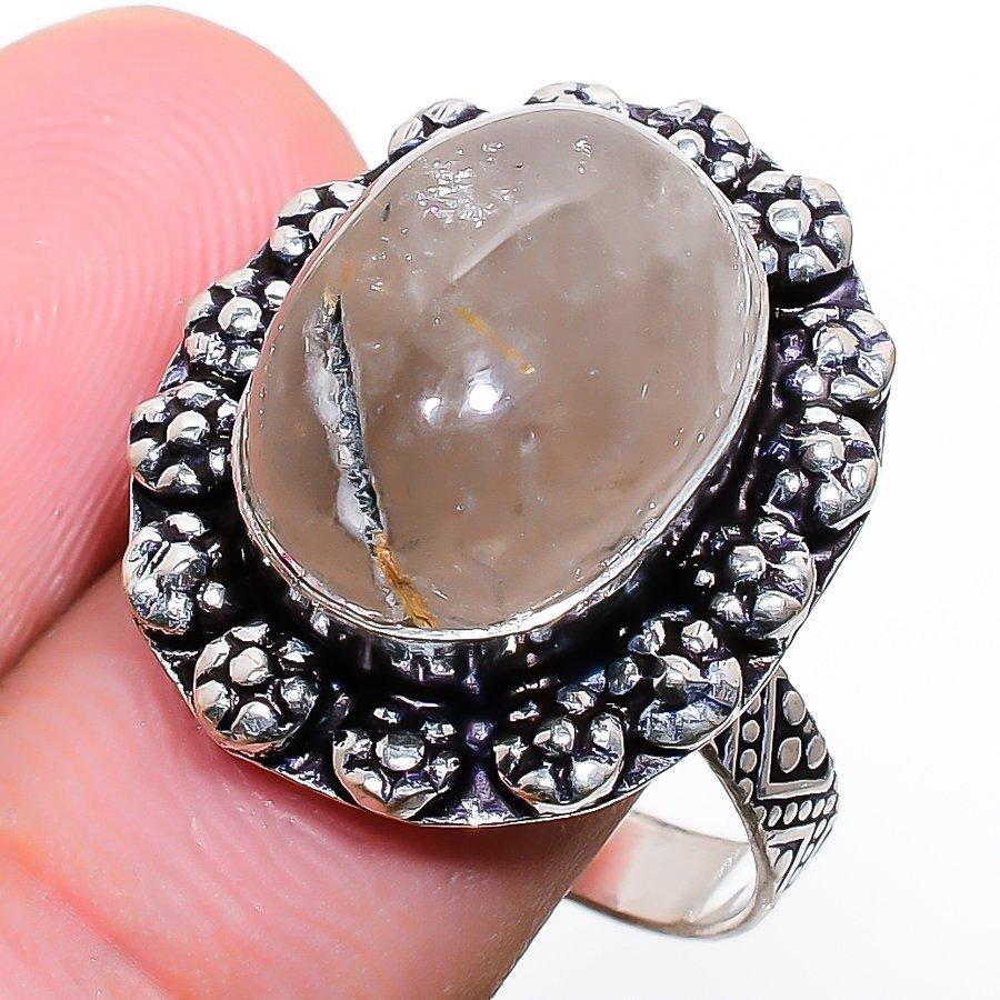 Golden Rutile Gemstone Handmade 925 Sterling Silver Jewelry Ring Size 9