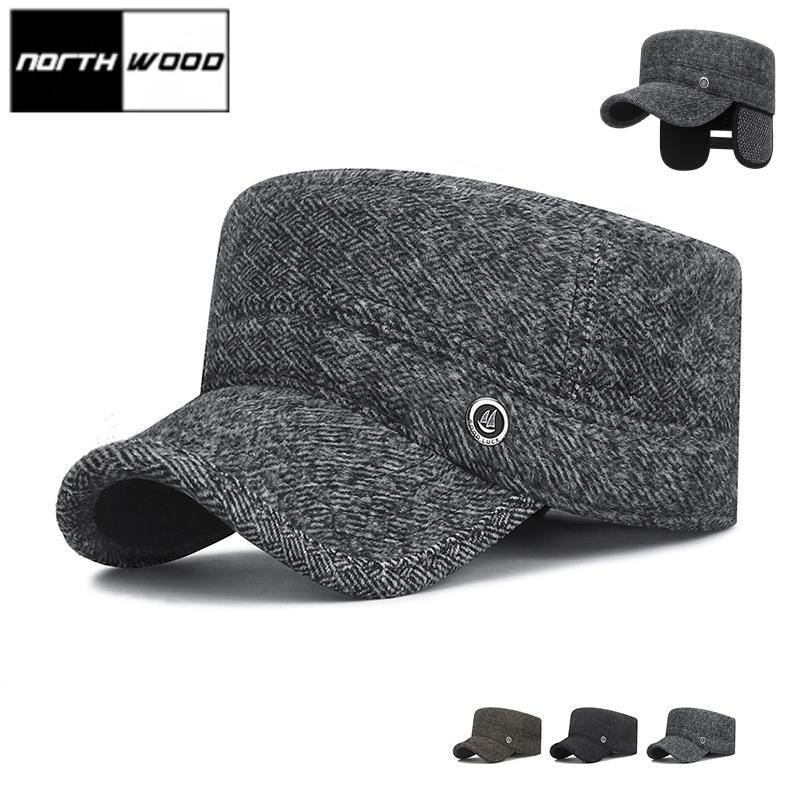 Northwood Winter Men's Outdoor Cold Proof Warm Flat Top Hats Thicken Ear Protection Flat Top Cap Cotton Trucker Hat