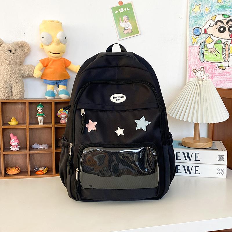 Y2K Cute Star Transparent Backpack Ita Bag for Girls Comic Badge Large Capacity Women Backpacks Fashion Students School Bags