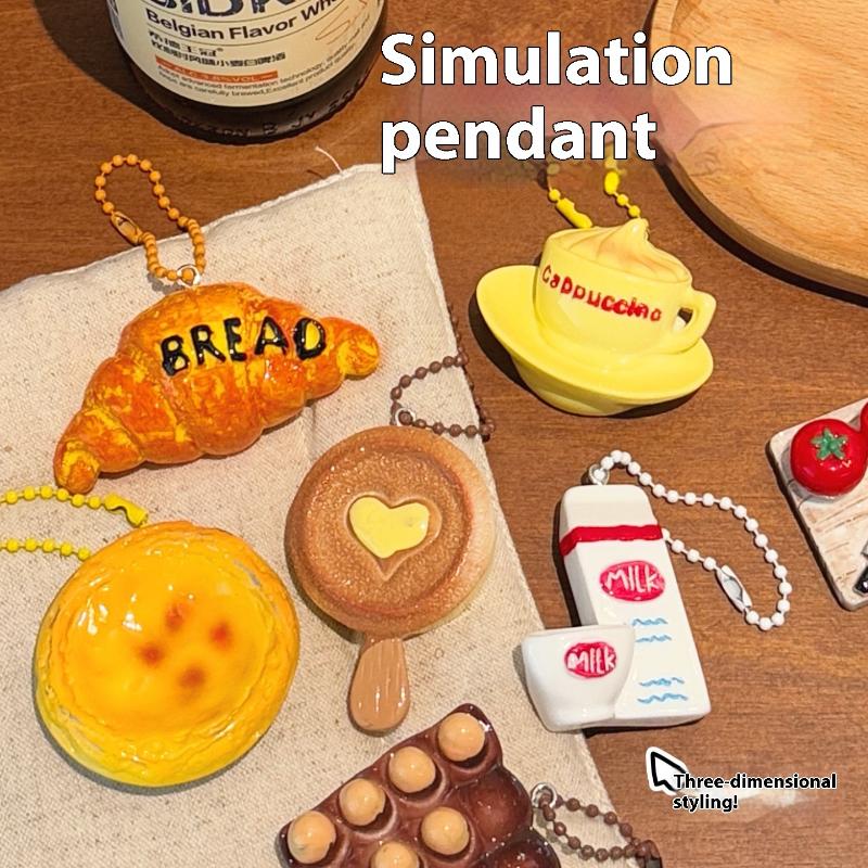 Porte-clés Pendentif Nourriture Mignonne Dessin Animé Kawaii Créatif Drôle Œuf au Chocolat Pain Accessoires Pendentifs Sac à Dos Cadeaux