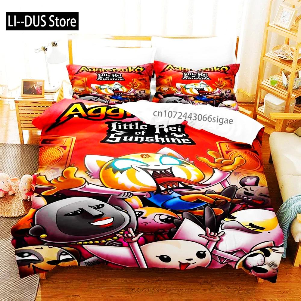 3D-tryckt Aggretsuko Retsuko Sängklädesset Pojkar Flickor Dubbel Queen Size Påslakan Örngott Säng Pojkar Vuxen Hemtextil